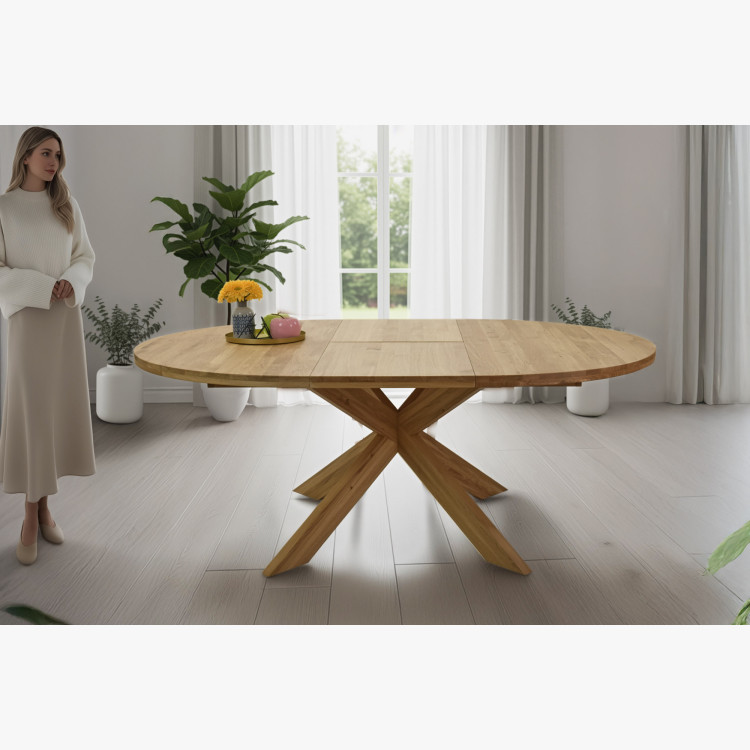 Runder ausziehbarer Tisch und 4 Stühle aus Holz