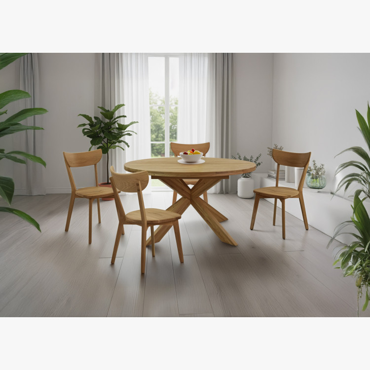 Runder ausziehbarer Tisch und 4 Stühle aus Holz