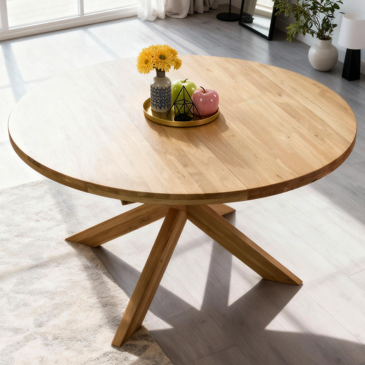 Runder ausziehbarer Tisch und 4 Stühle aus Holz