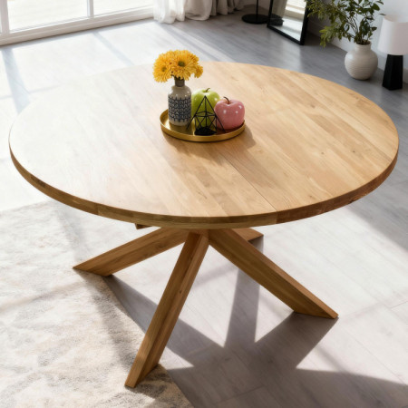 Runder ausziehbarer Tisch und 4 Stühle aus Holz