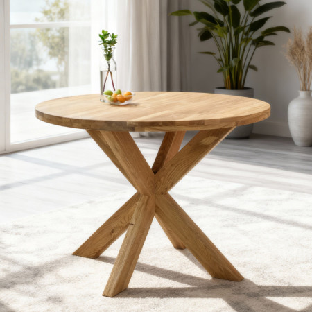 Holztisch rund mit gekreuzten Beinen Ø100 cm