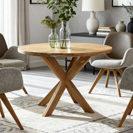 Holztisch rund mit gekreuzten Beinen Ø100 cm