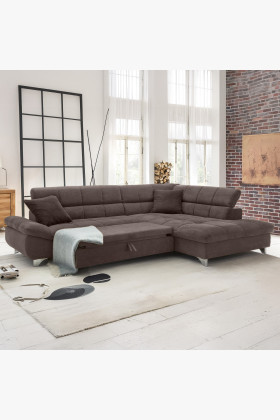 R Eckcouch mit Schlaffunktion Farbe Braun, Eck rechts