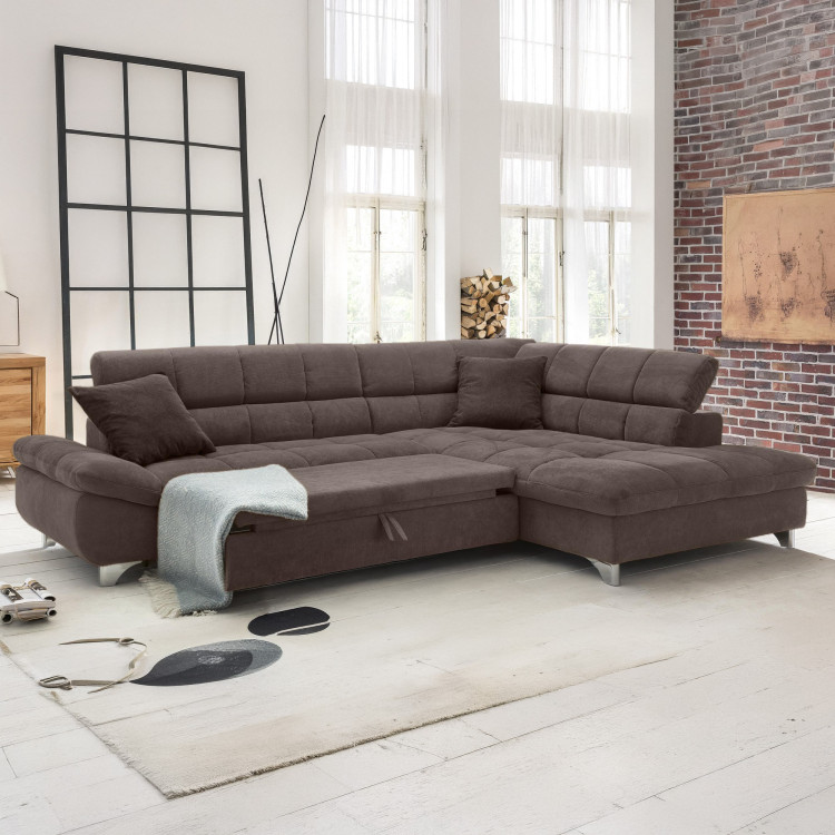 R Eckcouch mit Schlaffunktion Farbe Braun, Eck rechts