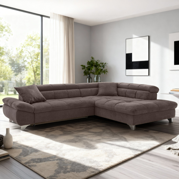 R Eckcouch mit Schlaffunktion Farbe Braun, Eck rechts