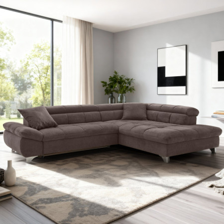 R Eckcouch mit Schlaffunktion Farbe Braun, Eck rechts