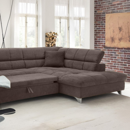 R Eckcouch mit Schlaffunktion Farbe Braun, Eck rechts