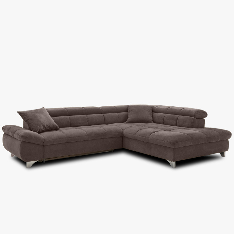 R Eckcouch mit Schlaffunktion Farbe Braun, Eck rechts