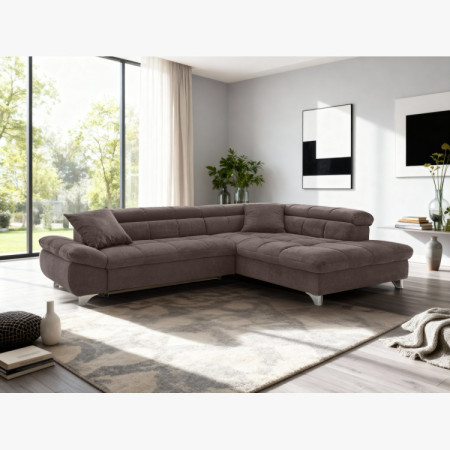 R Eckcouch mit Schlaffunktion Farbe Braun, Eck rechts