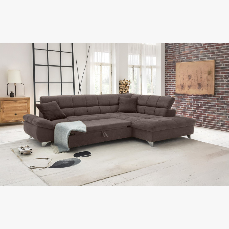 R Eckcouch mit Schlaffunktion Farbe Braun, Eck rechts