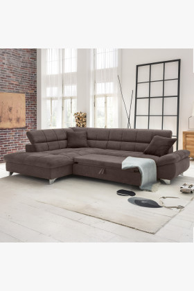Ecksofa mit Schlaffunktion Farbe Braun, Eck links
