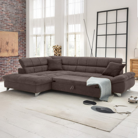 Ecksofa mit Schlaffunktion Farbe Braun, Eck links