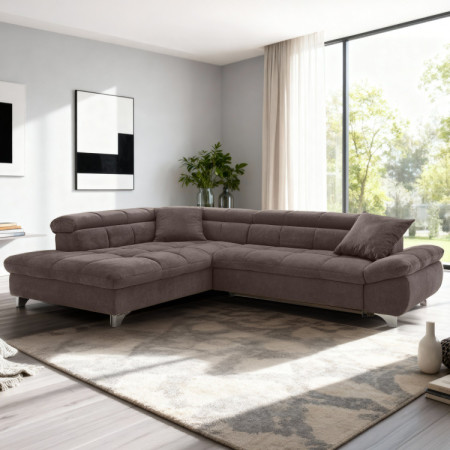 Ecksofa mit Schlaffunktion Farbe Braun, Eck links