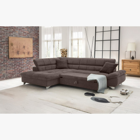 Ecksofa mit Schlaffunktion Farbe Braun, Eck links