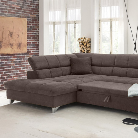 Ecksofa mit Schlaffunktion Farbe Braun, Eck links