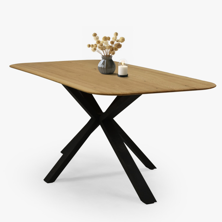 Dubový Tisch mit einem X-förmigen Metallbein 180 x 90 cm