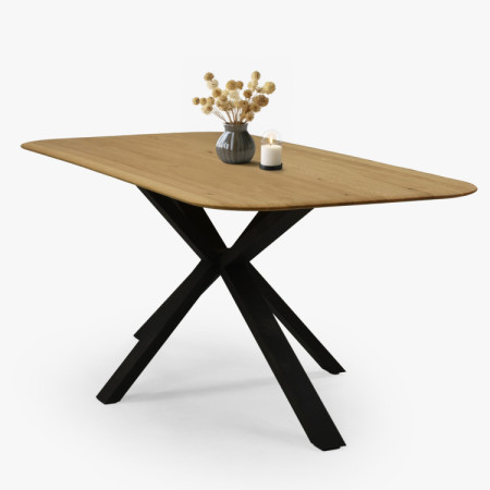 Dubový Tisch mit einem X-förmigen Metallbein 180 x 90 cm