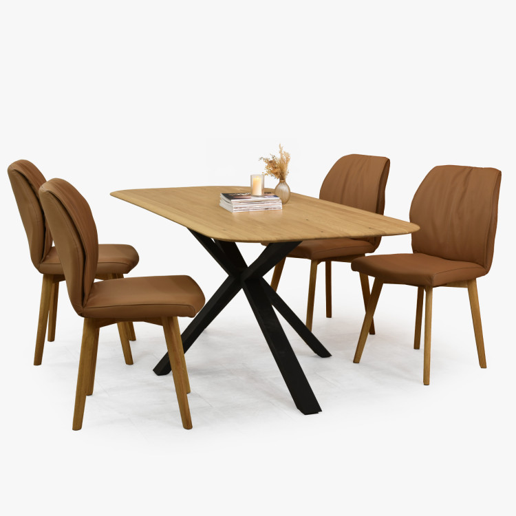 Dubový Tisch mit einem X-förmigen Metallbein 180 x 90 cm