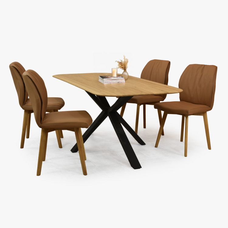 Dubový Tisch mit einem X-förmigen Metallbein 180 x 90 cm