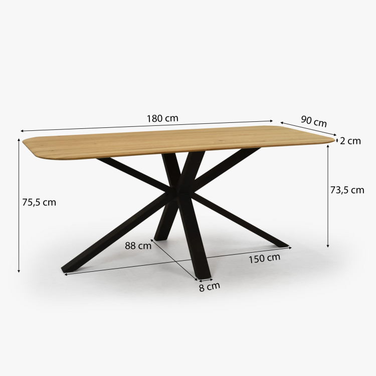 Dubový Tisch mit einem X-förmigen Metallbein 180 x 90 cm