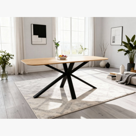 Dubový Tisch mit einem X-förmigen Metallbein 180 x 90 cm
