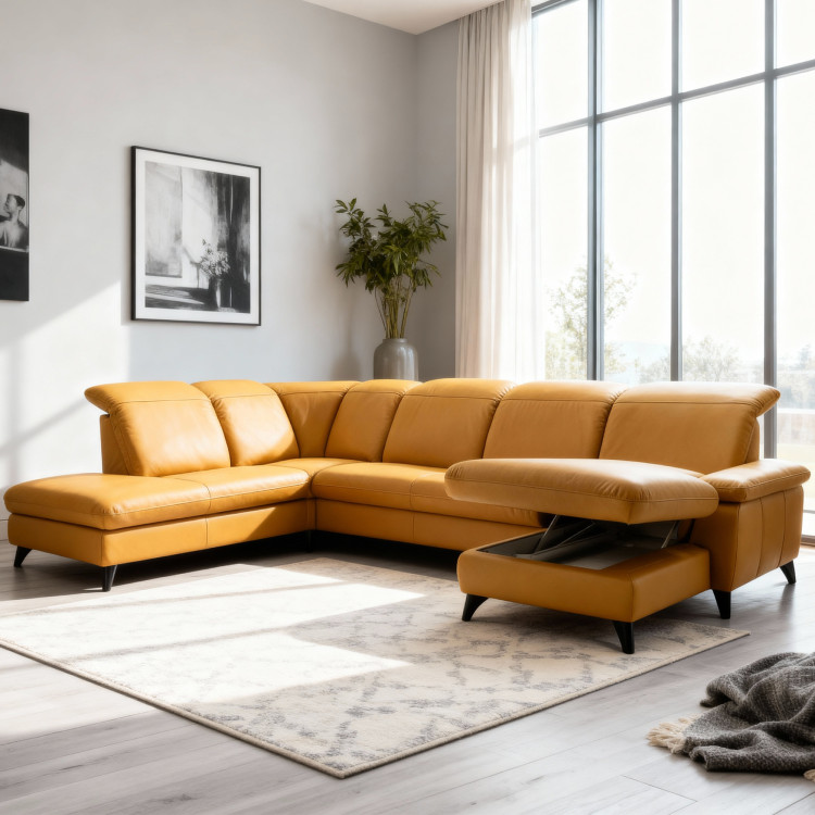 Luxuriöse Ledersitzgarnitur Magma in U-Form