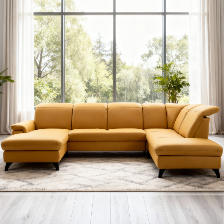 Luxuriöse Ledersitzgarnitur Magma in U-Form