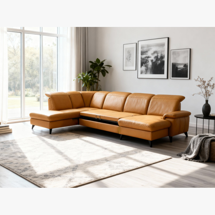 Luxuriöse Ledersitzgarnitur Magma in U-Form