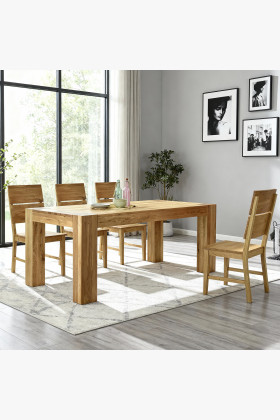 Massiver Eichen-Esstisch 180×100 cm mit 4 Holzstühlen