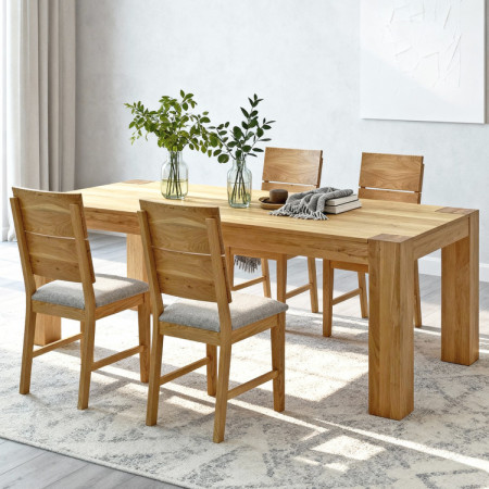 Massiver Esstisch aus Eiche 220×100 cm mit 4 skandinavischen Stühlen