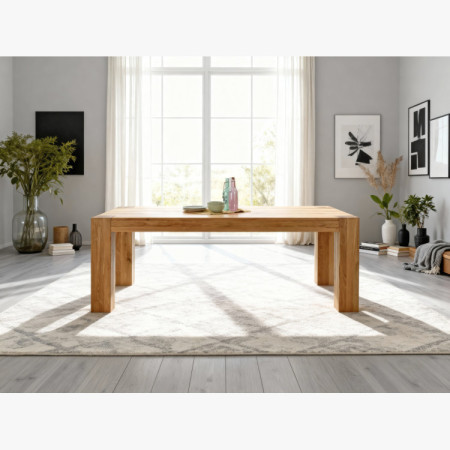 Massiver Esstisch aus Eiche 220×100 cm mit 4 skandinavischen Stühlen