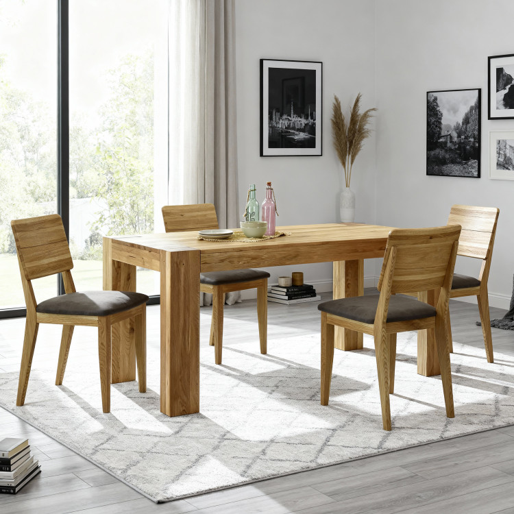 Massiver Eichholz Esstisch 180×100 cm mit 4 gepolsterten Stühlen