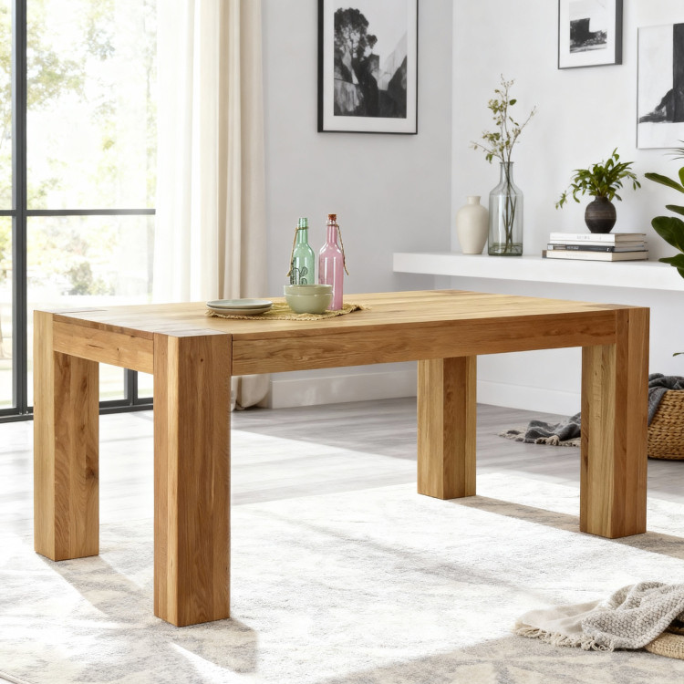 Massiver Eichholz Esstisch 180×100 cm mit 4 gepolsterten Stühlen