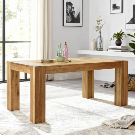 Massiver Eichholz Esstisch 180×100 cm mit 4 gepolsterten Stühlen