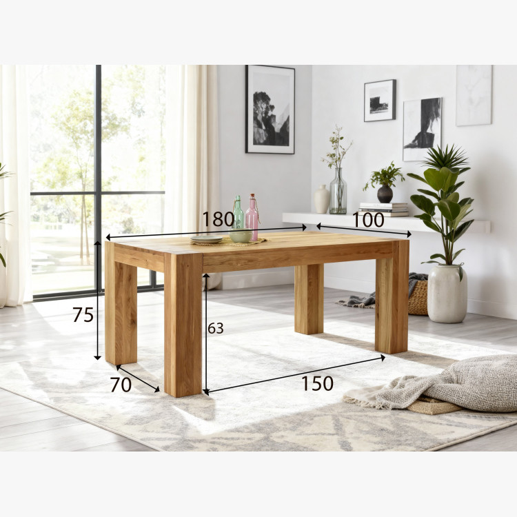 Massiver Eichholz Esstisch 180×100 cm mit 4 gepolsterten Stühlen