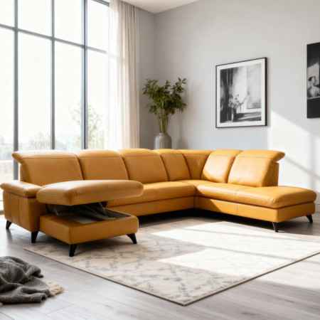 Luxuriöse Ledersofagarnitur Magma in U-Form, Ottoman P