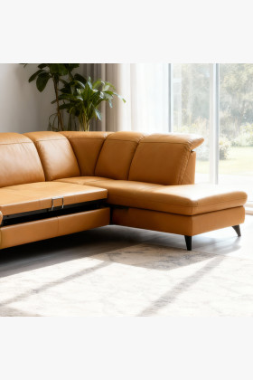 Luxuriöse Ledersofagarnitur Magma in U-Form, Ottoman P 2