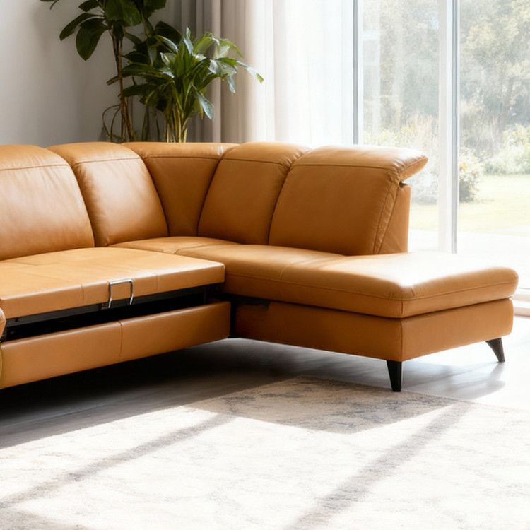 Luxuriöse Ledersofagarnitur Magma in U-Form, Ottoman P