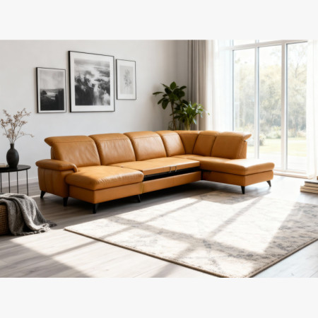 Luxuriöse Ledersofagarnitur Magma in U-Form, Ottoman P