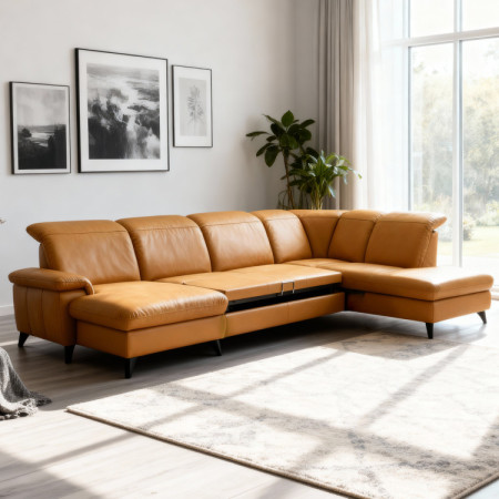 Luxuriöse Ledersofagarnitur Magma in U-Form, Ottoman P