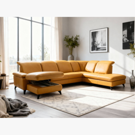 Luxuriöse Ledersofagarnitur Magma in U-Form, Ottoman P