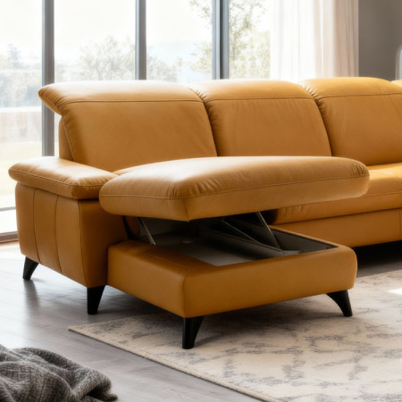 Luxuriöse Ledersofagarnitur Magma in U-Form, Ottoman P