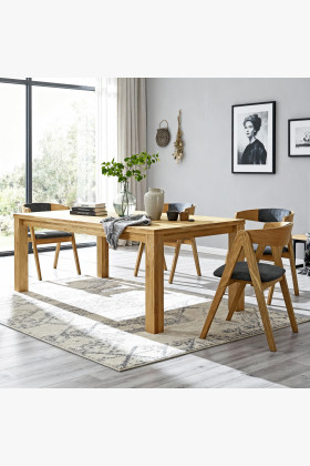 Eichene Essgruppe Tisch und 4 gepolsterte Sessel Maja Graphitgrau