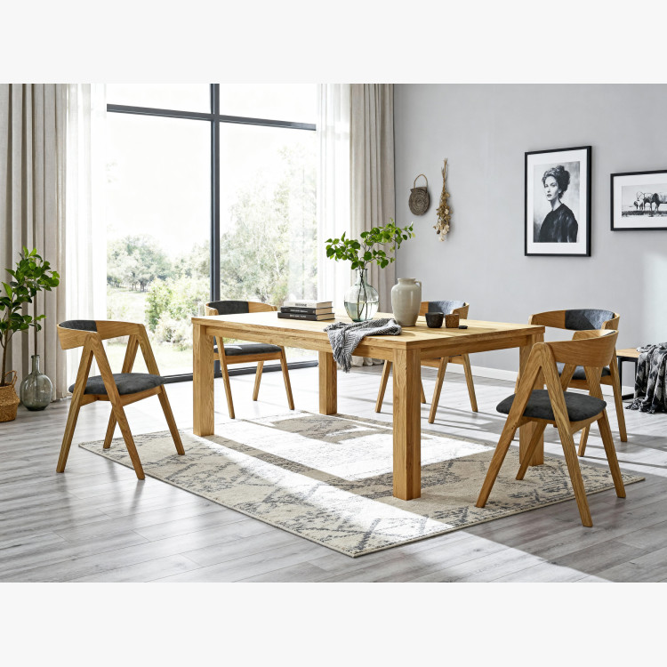 Eichene Essgruppe Tisch und 4 gepolsterte Sessel Maja Graphitgrau