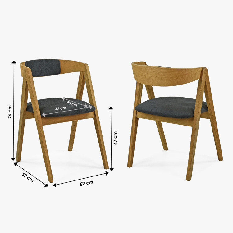 Eichene Essgruppe Tisch und 4 gepolsterte Sessel Maja Graphitgrau