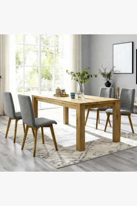 Eichen-Esstisch-Set Tisch 180x90 cm und 4 gepolsterte Stühle in Grau