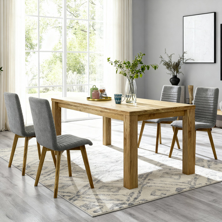 Eichen-Esstisch-Set Tisch 180x90 cm und 4 gepolsterte Stühle in Grau