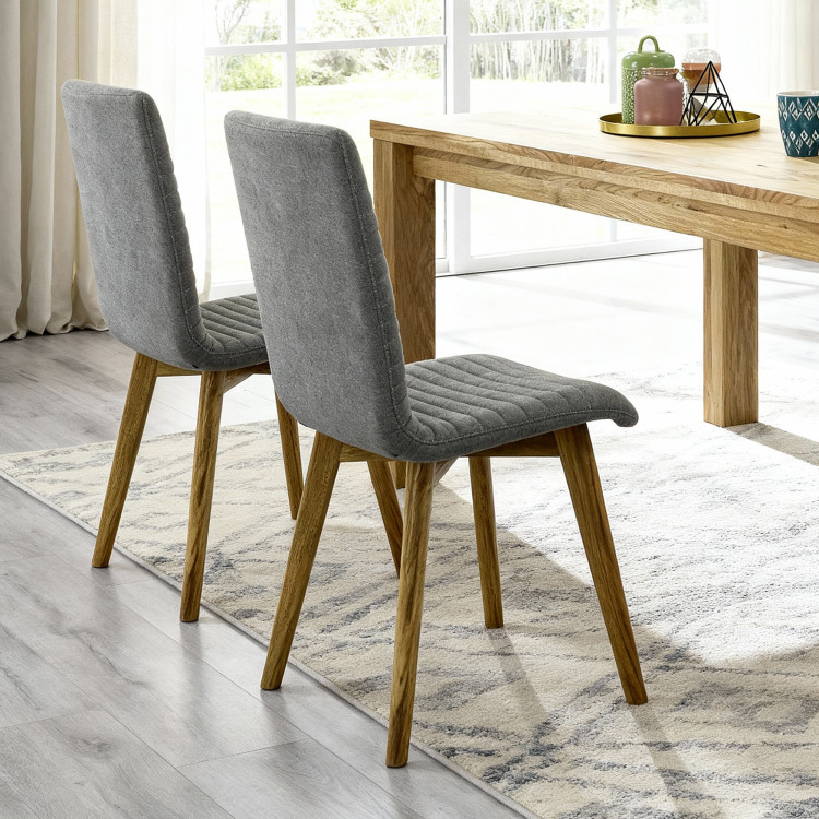 Eichen-Esstisch-Set Tisch 180x90 cm und 4 gepolsterte Stühle in Grau