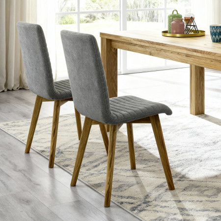 Eichen-Esstisch-Set Tisch 180x90 cm und 4 gepolsterte Stühle in Grau