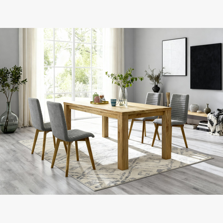 Eichen-Esstisch-Set Tisch 180x90 cm und 4 gepolsterte Stühle in Grau